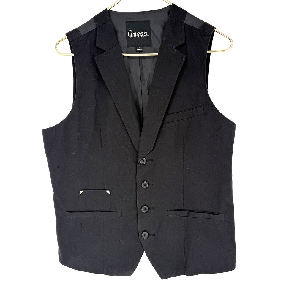 Vintage 90s Guess Black Vest Burnout Velvet Crest Goth Dark Academia Small - Picture 1 of 6